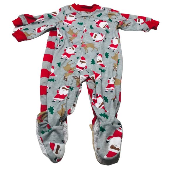 2 Pack Just One You Made By Carter's Baby 12 Month Dark Santa Footed Pajama New - Picture 2 of 16